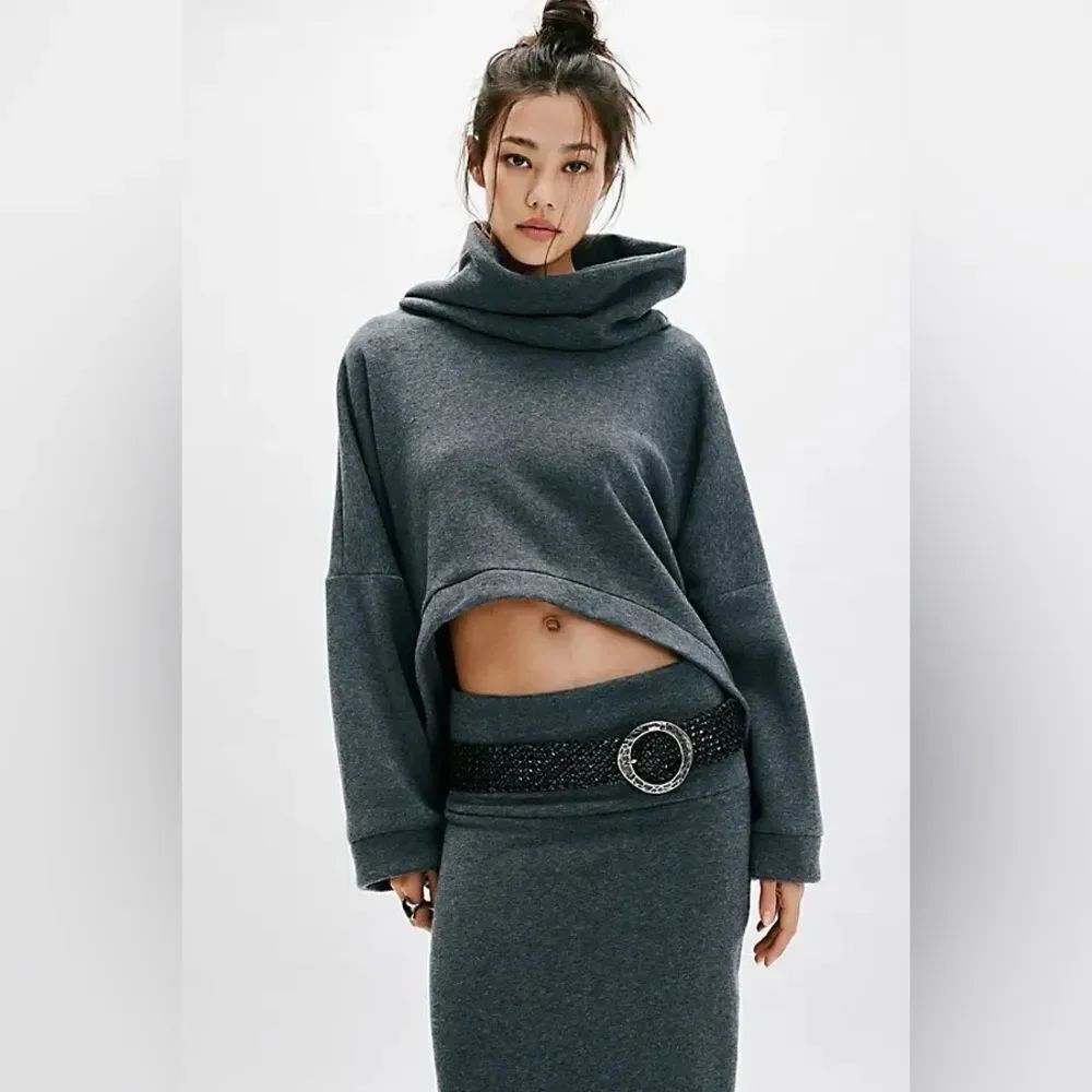 free people freest milley knit skirt top set terry gray